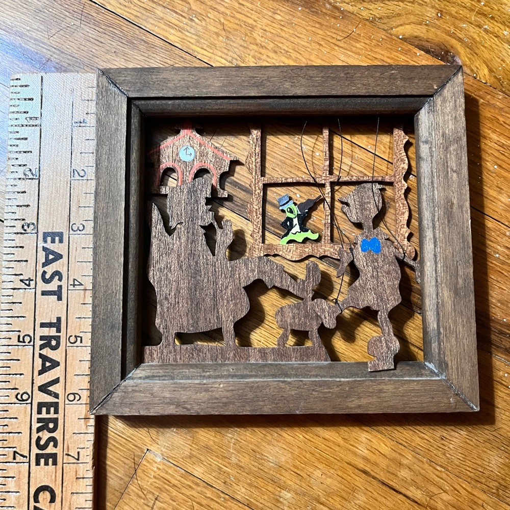 Vintage Marlow Wood Cut Wooden Silhouette Wall Art Pinocchio Jimminy Cricket